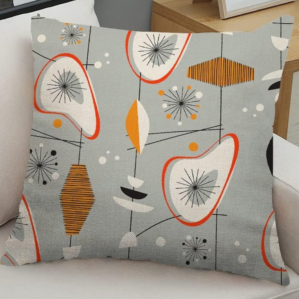 Set of 4 Batmerry Atomic Retro MCM Geometric Soft Blk,Orange,Gray Pillow Covers